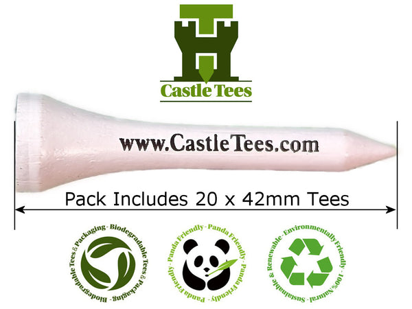 Pink Castle Tees – 40 x 60mm 2 1⁄3 inches Pink Premium Bamboo Golf Tees in a Tin