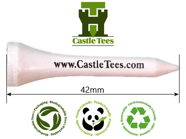 White Straight Tees – 40 x 42mm White Premium Bamboo Golf Tees in a Biodegradable Bag with Free Ball Marker & Free Pencil. Twice the strength of regular bamboo very strong & durable & a Great Golf Gift.