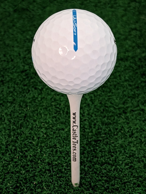 White Straight Tees – 40 x 83mm 3 ¼ inch White Premium Bamboo Golf Tees in a Biodegradable Bag with Free Ball Marker & Free Pencil. Twice the strength of regular bamboo very strong & durable & a Great Golf Gift.