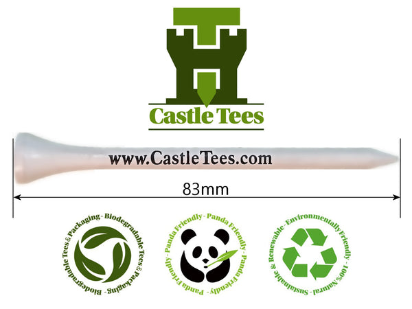 White Straight Tees – 40 x 83mm 3 ¼ inch White Premium Bamboo Golf Tees in a Biodegradable Bag with Free Ball Marker & Free Pencil. Twice the strength of regular bamboo very strong & durable & a Great Golf Gift.