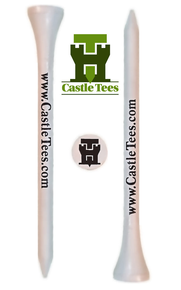 White Straight Tees – 40 x 83mm 3 ¼ inch White Premium Bamboo Golf Tees in a Biodegradable Bag with Free Ball Marker & Free Pencil. Twice the strength of regular bamboo very strong & durable & a Great Golf Gift.