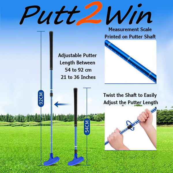 Putt2Win Adjustable Golf Putter - Junior Golf Putter with an Extendable Shaft For Kids & Adults Mini Golf & Putting Games Right or Left Handed