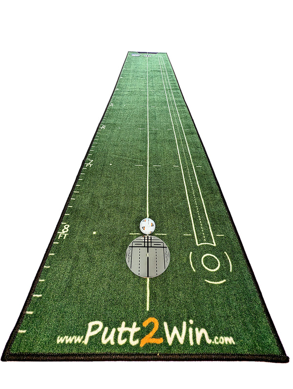 Putt2Win Training Putting Practice Mat is a Quality Technical Training Mat Designed in the UK to Help Golfers of all Ages and Skill Levels to Improve their Putting. Great Golf Gift.