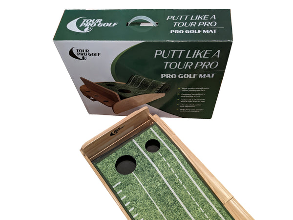 Tour Pro Golf Green Putting Mat Wooden Crystal Velvet Material Training Aid Perfect to Practice Putting Hole More Putts a Great Golf Gift