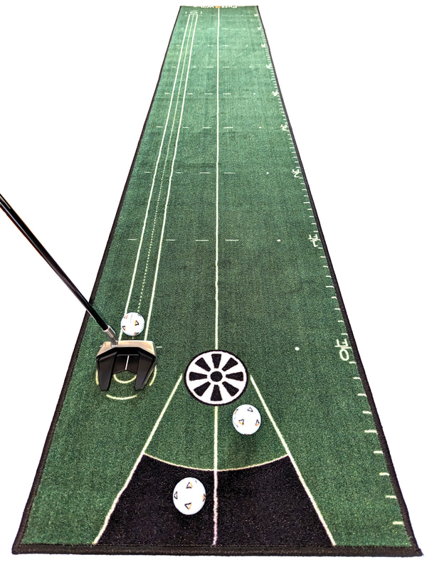 Putt2Win Training Putting Practice Mat is a Quality Technical Training Mat Designed in the UK to Help Golfers of all Ages and Skill Levels to Improve their Putting. Great Golf Gift.