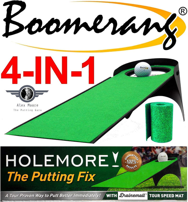 Boomerang Golf Putting Training Aids, Tour Putting Stroke Trainer, Pressure Putting Challenge, Indoor/Outdoor Golf Putting Mat + Kinetic Ball Returner - Pressure Putting Practice Anywhere, Anytime