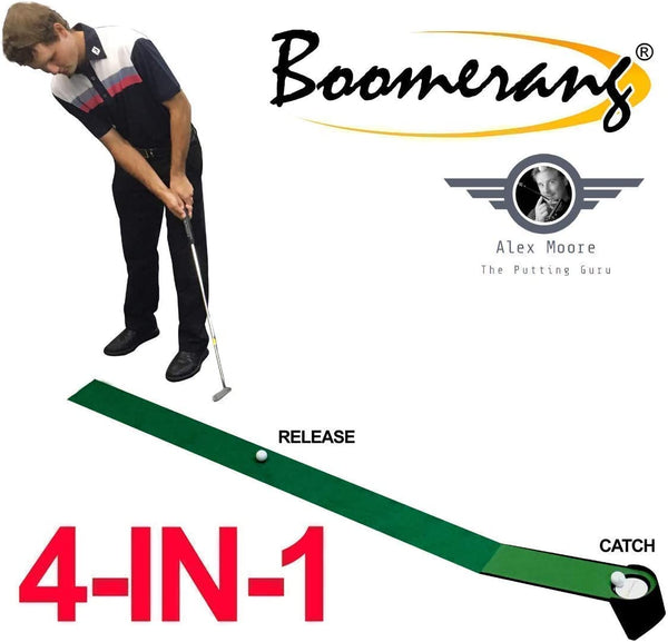 Boomerang Golf Putting Training Aids, Tour Putting Stroke Trainer, Pressure Putting Challenge, Indoor/Outdoor Golf Putting Mat + Kinetic Ball Returner - Pressure Putting Practice Anywhere, Anytime