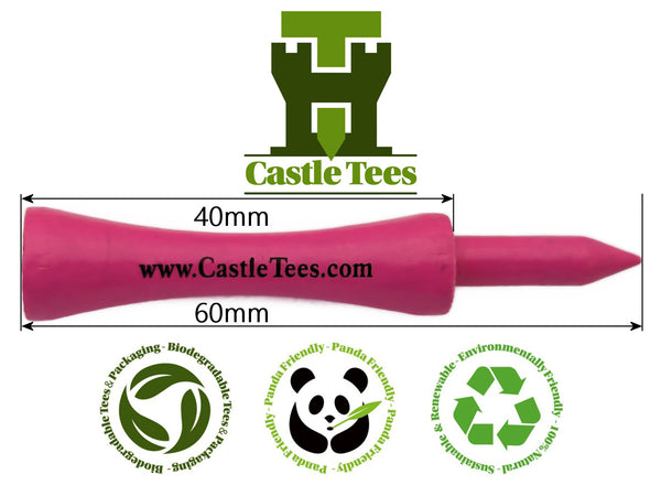 Pink Castle Tees – 40 x 60mm 2 1⁄3 inches Pink Premium Bamboo Golf Tees in a Tin