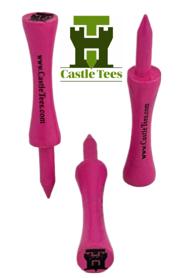 Pink Castle Tees – 40 x 60mm 2 1⁄3 inches Pink Premium Bamboo Golf Tees in a Biodegradable kraft paper Resealable Bag