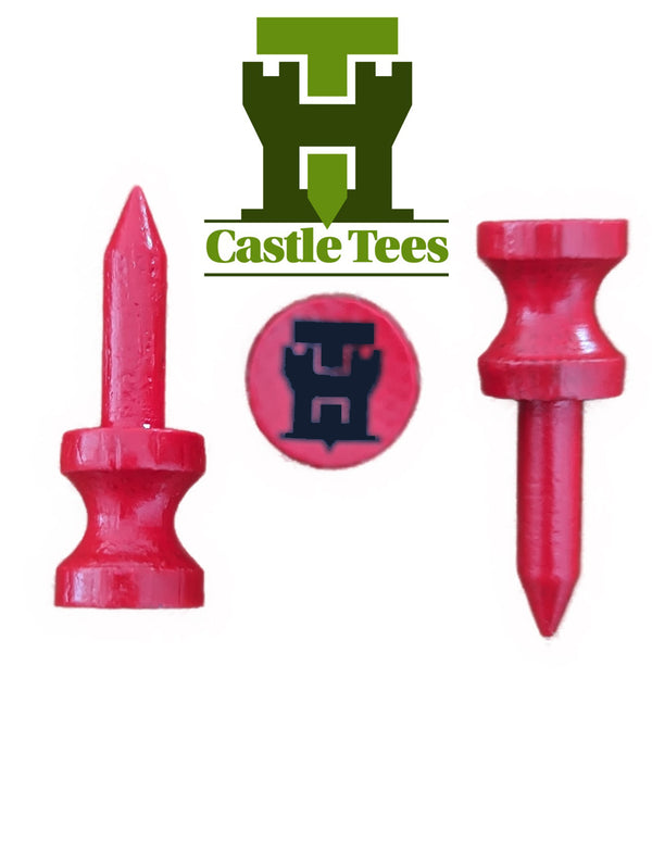 Red Castle Tees – 40 x 32mm 1 ¼ inch Red Premium Bamboo Golf Tees in a Biodegradable Resealable Bag